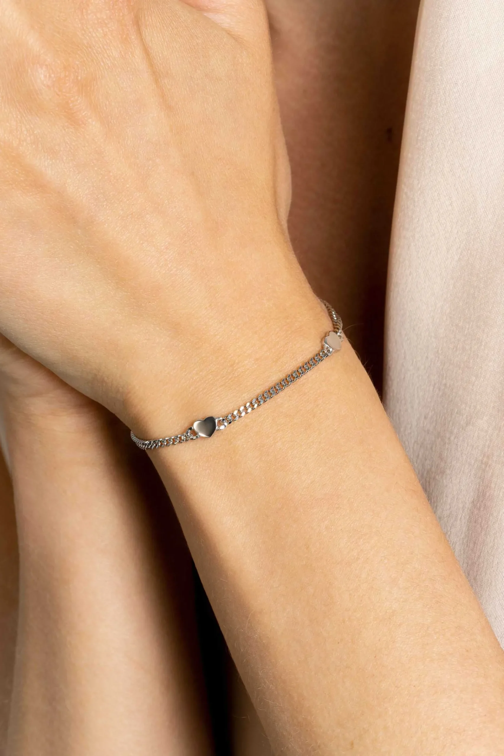 ZINZI zilveren gourmet armband met drie glanzende hartjes 17-20cm ZIA2408