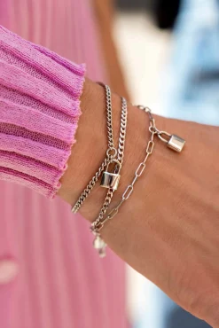 ZINZI zilveren gourmet armband met trendy slotje als bedeltje 16,5-19,5cm ZIA2354