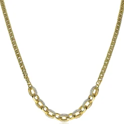 ZINZI zilveren gourmet collier 14K geel verguld grove ovale schakels witte zirconia 45cm ZIC2203Y