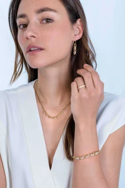 ZINZI zilveren gourmet collier 14K geel verguld grove ovale schakels witte zirconia 45cm ZIC2203Y
