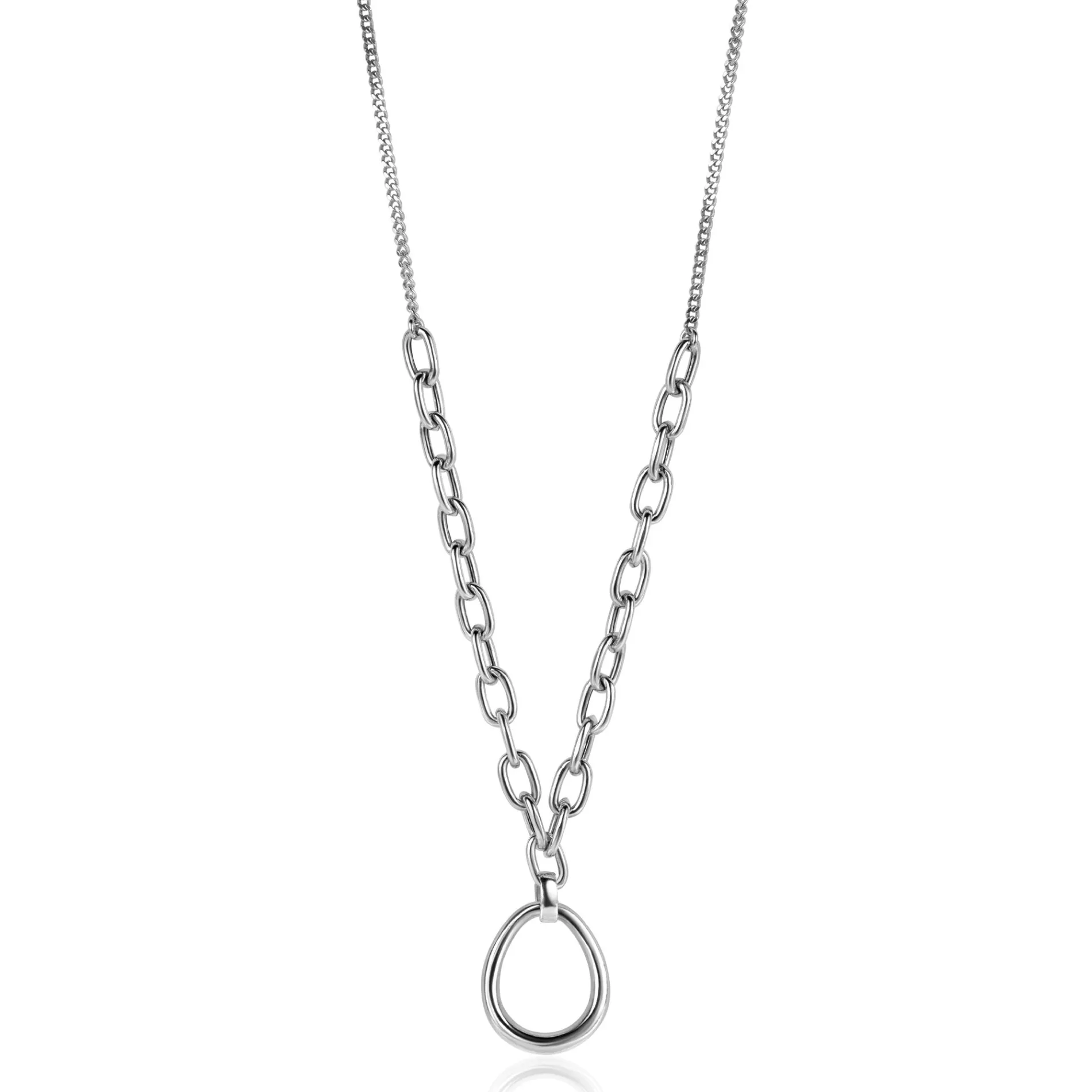 ZINZI zilveren gourmet collier met grotere ovale schakels en grote ovale hanger 40-45cm ZIC2481