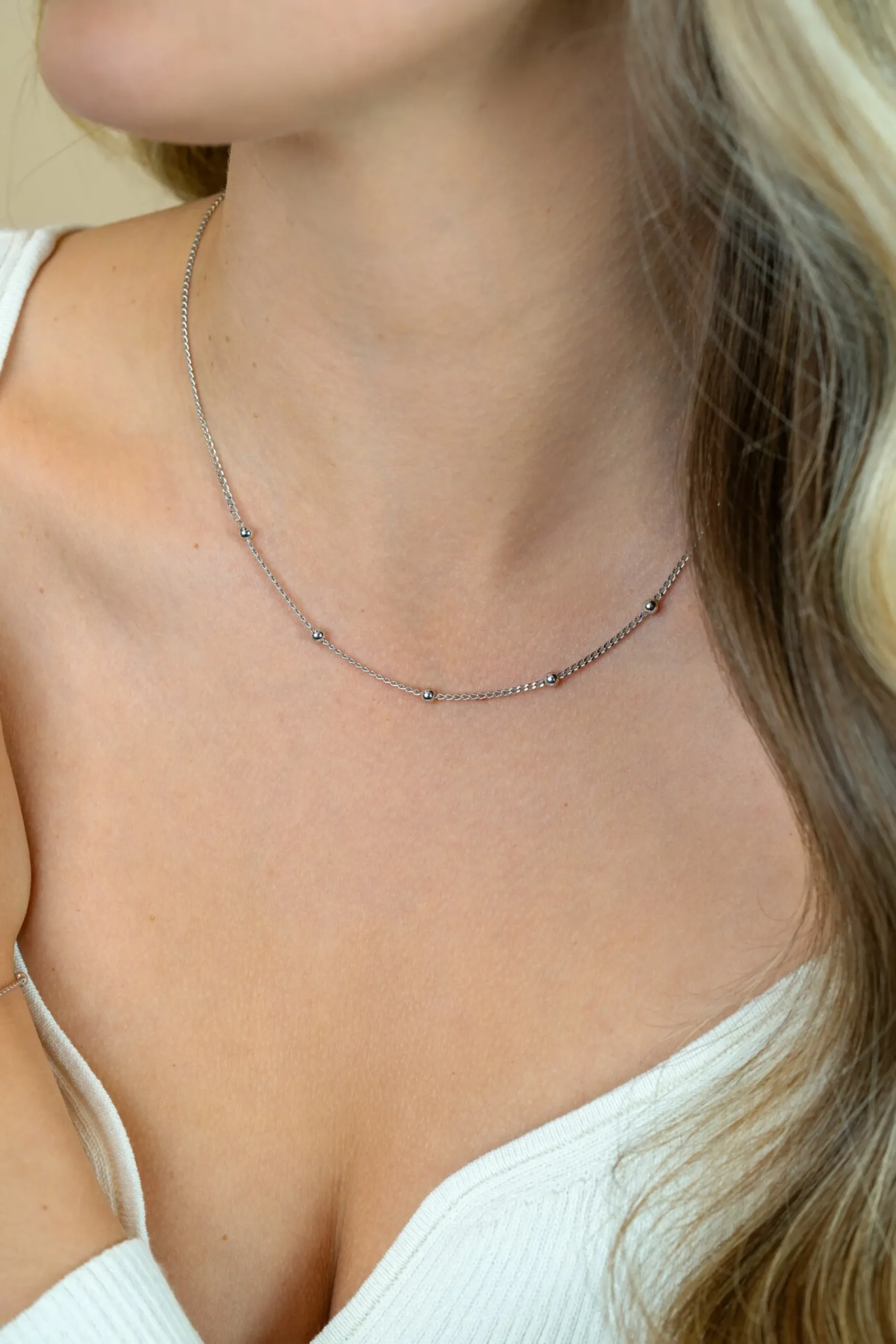 ZINZI zilveren gourmet ketting met vijf bolletjes 42–45cm ZIC2714