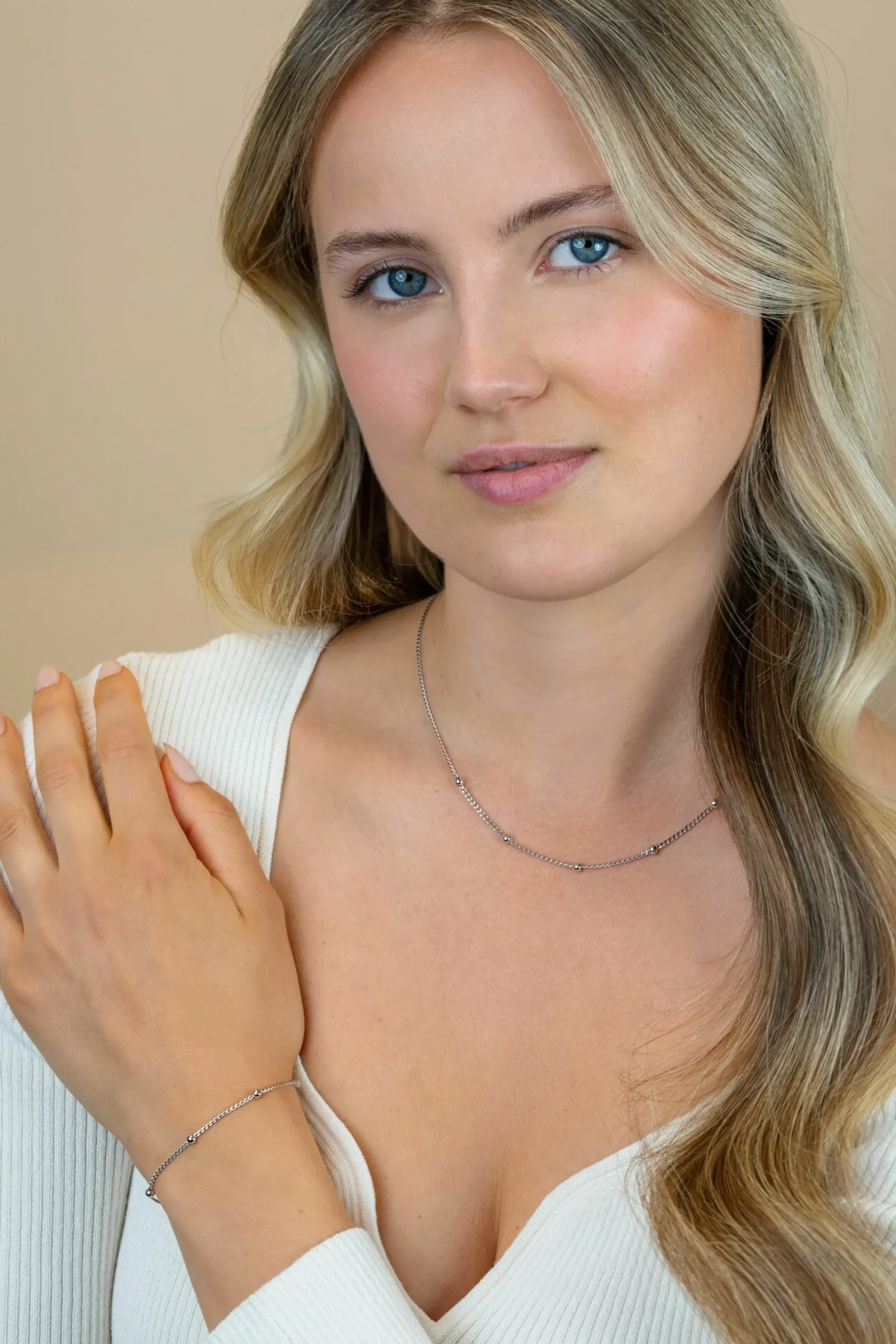 ZINZI zilveren gourmet ketting met vijf bolletjes 42–45cm ZIC2714
