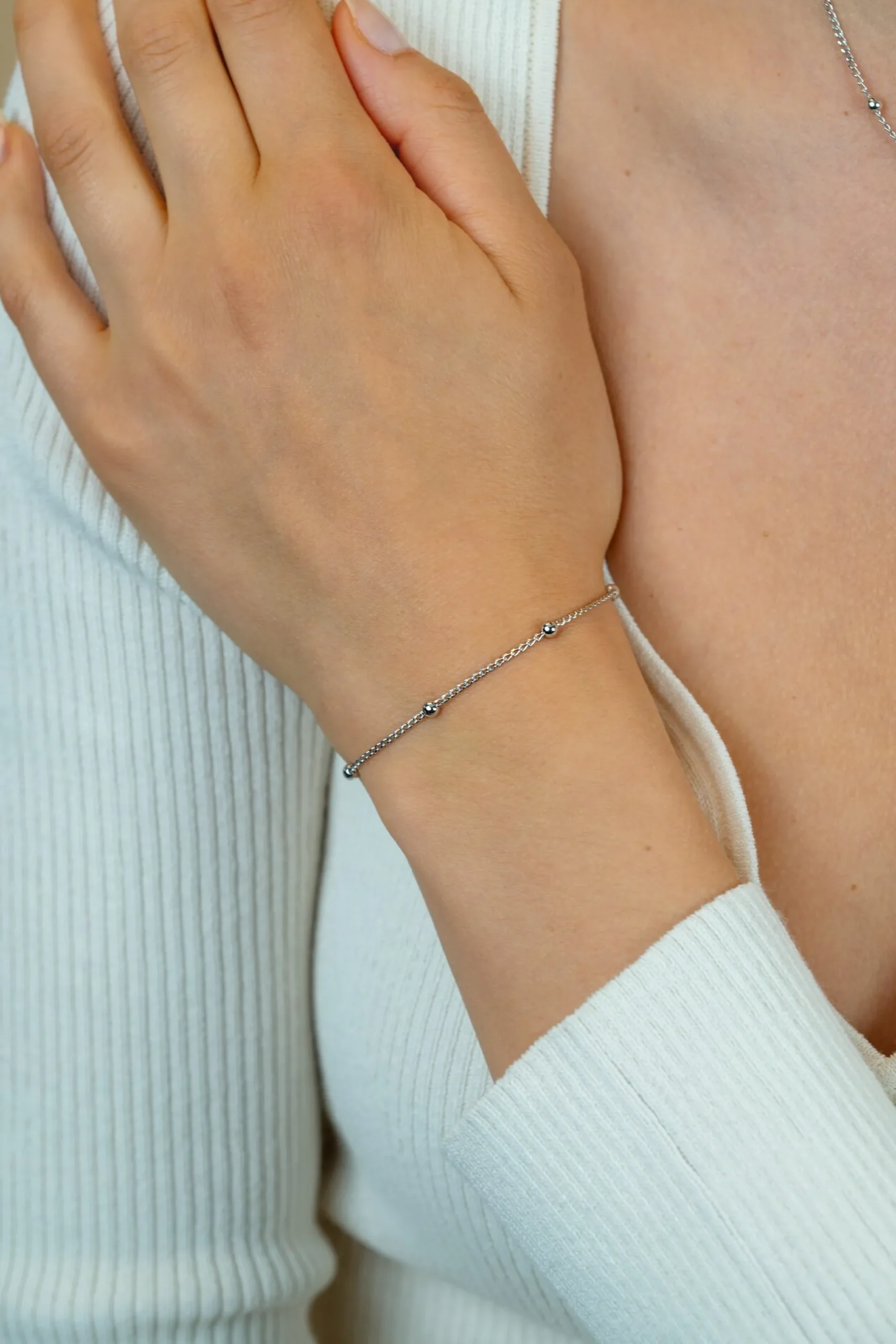 ZINZI zilveren gourmet schakelarmband met vijf glanzende bolletjes (3mm breed) ZIA2714