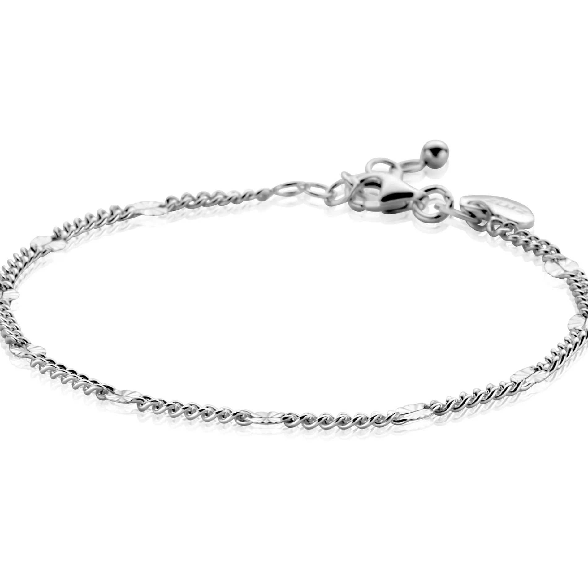 ZINZI zilveren gourmet schakelarmband met tien zonnestralen-plaatjes (3mm breed) ZIA2713