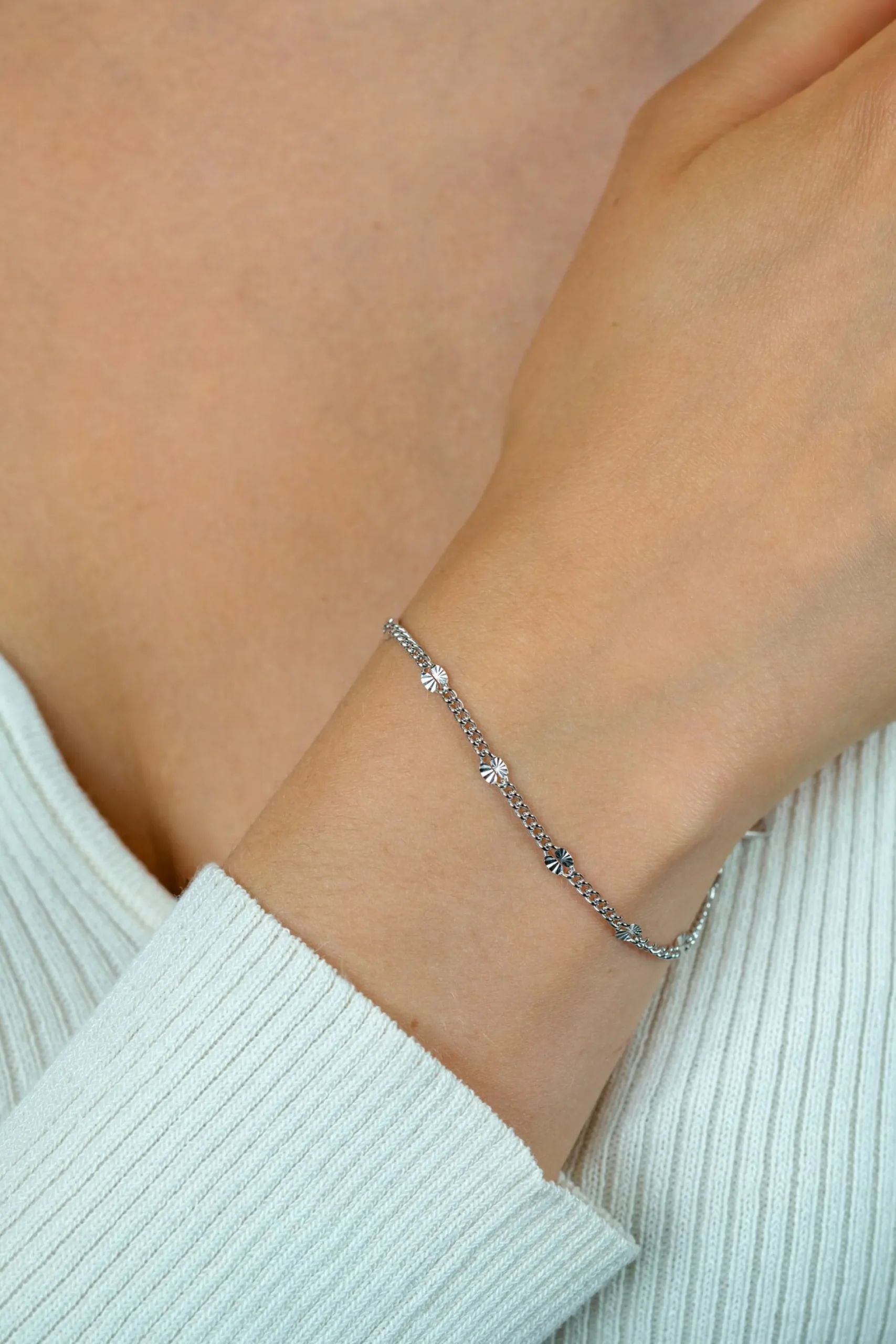 ZINZI zilveren gourmet schakelarmband met tien zonnestralen-plaatjes (3mm breed) ZIA2713