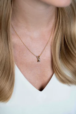ZINZI zilveren hanger cross-over bicolor met witte zirconia's 15mm ZIH2234 (zonder collier)
