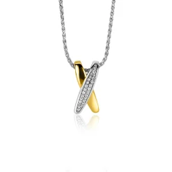 ZINZI zilveren hanger cross-over bicolor met witte zirconia's 18mm ZIH2240 (zonder collier)