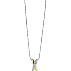 ZINZI zilveren hanger cross-over bicolor met witte zirconia's 18mm ZIH2240 (zonder collier)