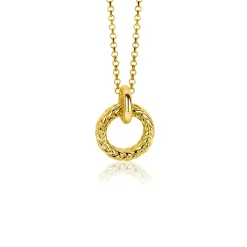 ZINZI zilveren hanger extra 14K geel verguld rond met touweffect 19mm ZIH2246G (zonder collier)