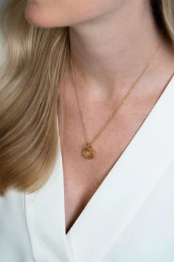 ZINZI zilveren hanger extra 14K geel verguld rond met touweffect 19mm ZIH2246G (zonder collier)