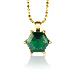 ZINZI zilveren hanger extra 14K geel verguld met zeshoekige groene kleursteen 15mm ZIH2259G (zonder collier)