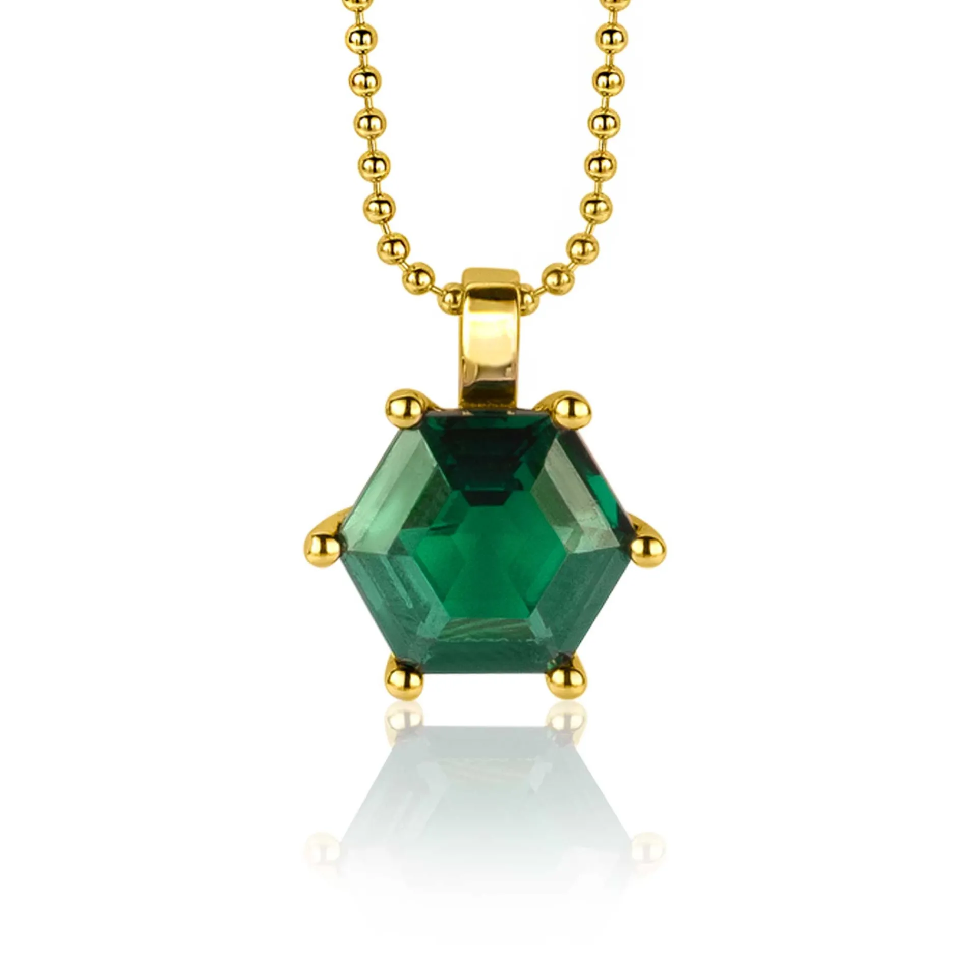 ZINZI zilveren hanger extra 14K geel verguld met zeshoekige groene kleursteen 15mm ZIH2259G (zonder collier)