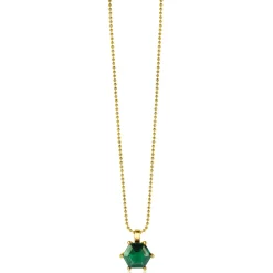 ZINZI zilveren hanger extra 14K geel verguld met zeshoekige groene kleursteen 15mm ZIH2259G (zonder collier)