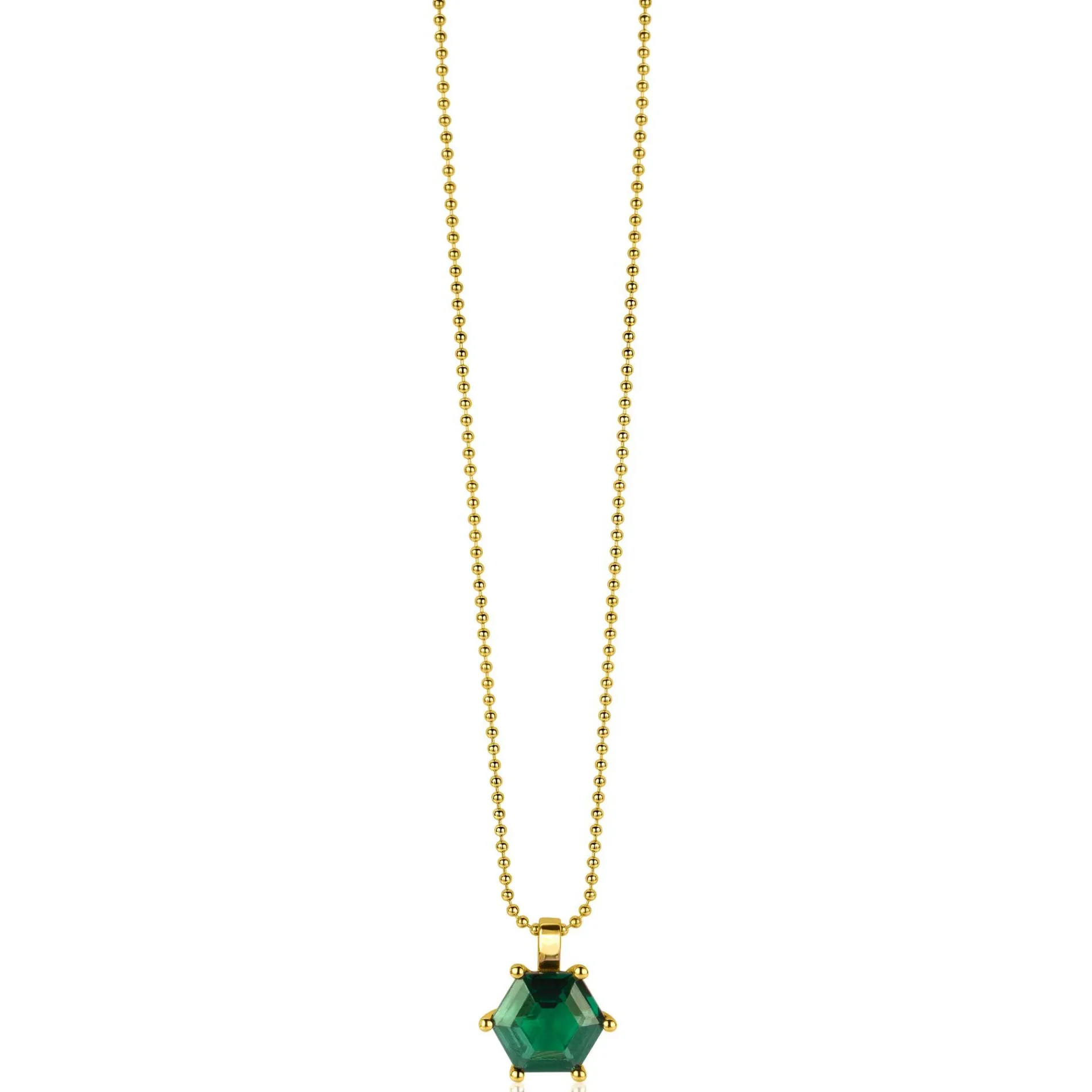 ZINZI zilveren hanger extra 14K geel verguld met zeshoekige groene kleursteen 15mm ZIH2259G (zonder collier)