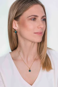ZINZI zilveren hanger geelverguld groen peervorm 20mm ZIH1934GG (zonder collier)