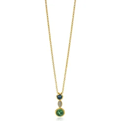 ZINZI zilveren hanger geelverguld 25mm blauwe groene kleurstenen ZIH1967