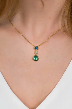 ZINZI zilveren hanger geelverguld 25mm blauwe groene kleurstenen ZIH1967