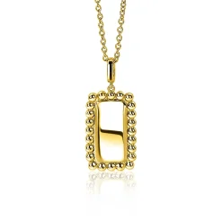 ZINZI zilveren hanger geelverguld 26mm rechthoek met bolletjes rand ZIH1976G (zonder collier)