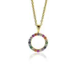 ZINZI zilveren hanger 14K geel verguld 12mm bezet regenboog ZIH2170 (zonder collier)