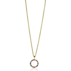ZINZI zilveren hanger 14K geel verguld 12mm bezet regenboog ZIH2170 (zonder collier)