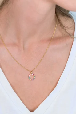 ZINZI zilveren hanger 14K geel verguld 12mm bezet regenboog ZIH2170 (zonder collier)