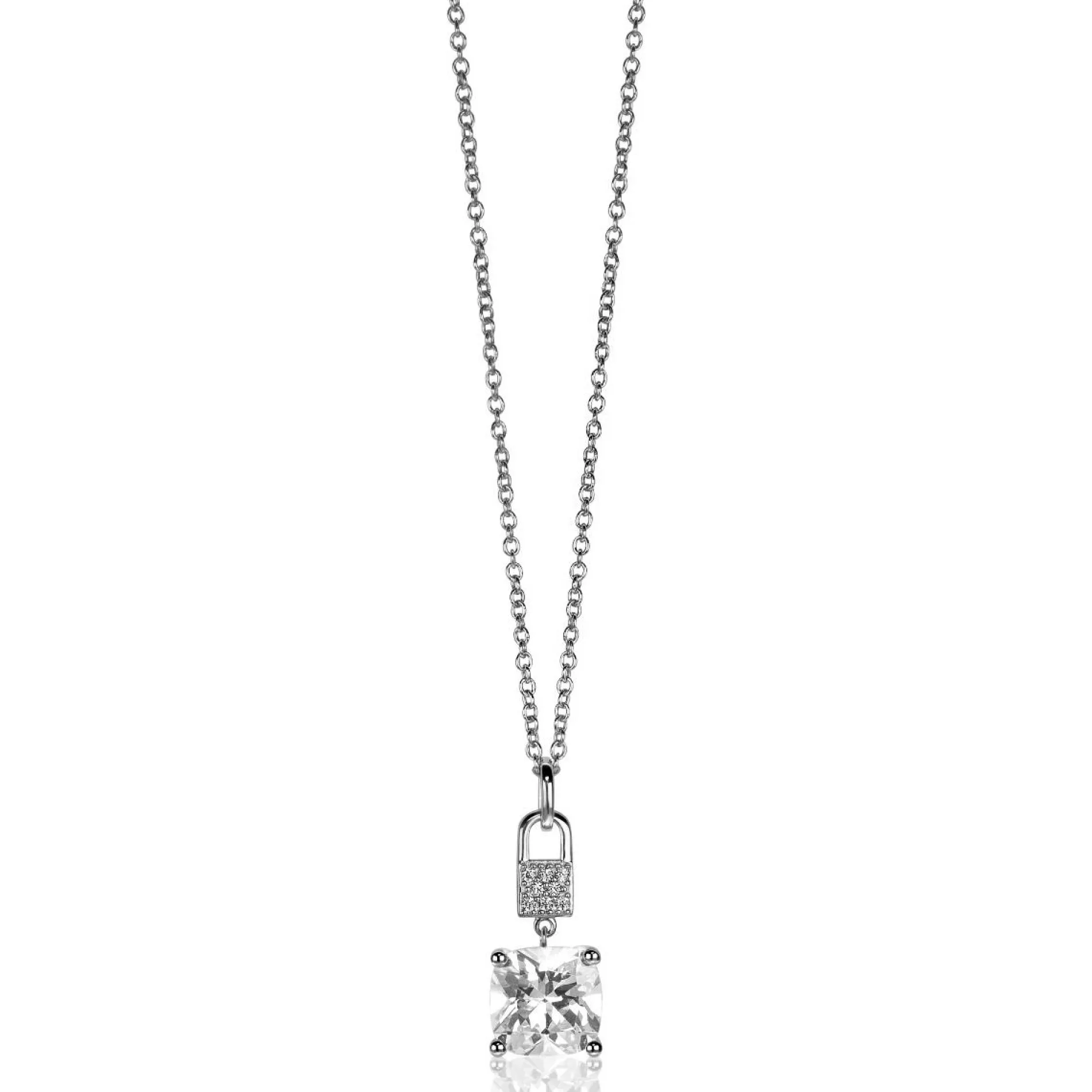 ZINZI zilveren hanger met vierkante witte zirconia en pavé zettingen 24mm ZIH2268 (zonder collier)