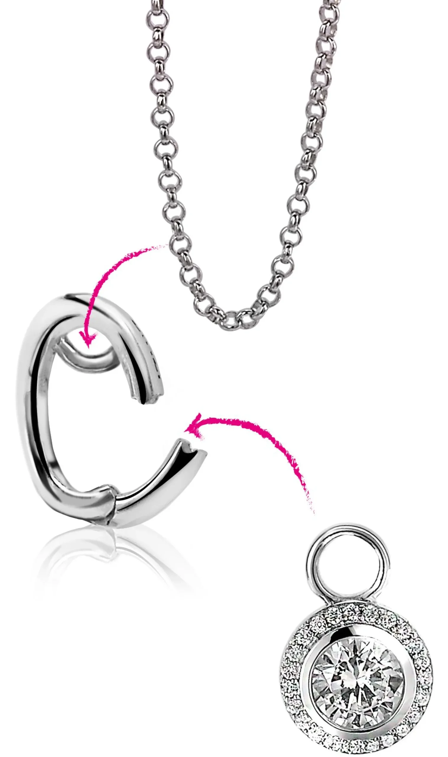 ZINZI zilveren hanger met witte zirconia's om je oorbedels aan te hangen ZIH2CH