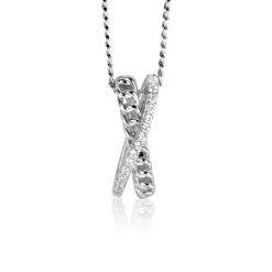 ZINZI zilveren hanger met cross-over design, bezet met witte zirconia's en gourmet schakels 20mm ZIH2326 (zonder collier)