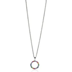 ZINZI zilveren hanger 12mm bezet met regenboog kleurstenen ZIH2170Z (zonder collier)