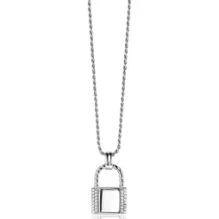 ZINZI zilveren hanger (25mm) in de vorm van een slotje, bezet met witte zirconia's ZIH2391L (zonder collier)