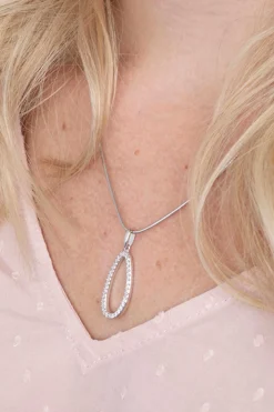 ZINZI zilveren hanger 33mm ovale vorm met witte zirconia's ZIH2038 (zonder collier)