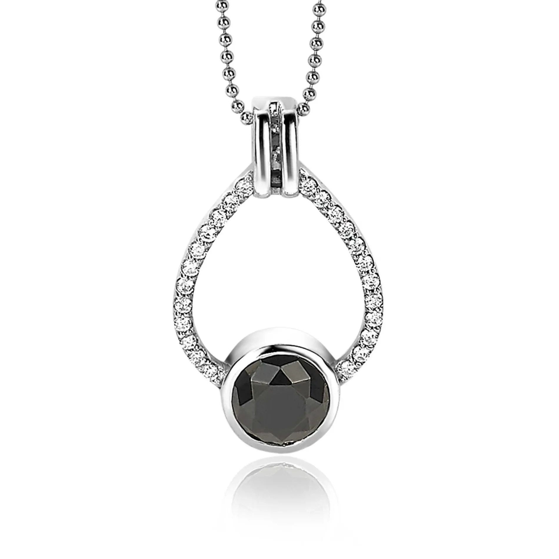 ZINZI zilveren hanger 32mm druppelvorm zwart witte zirconia's ZIH1947 (zonder collier)