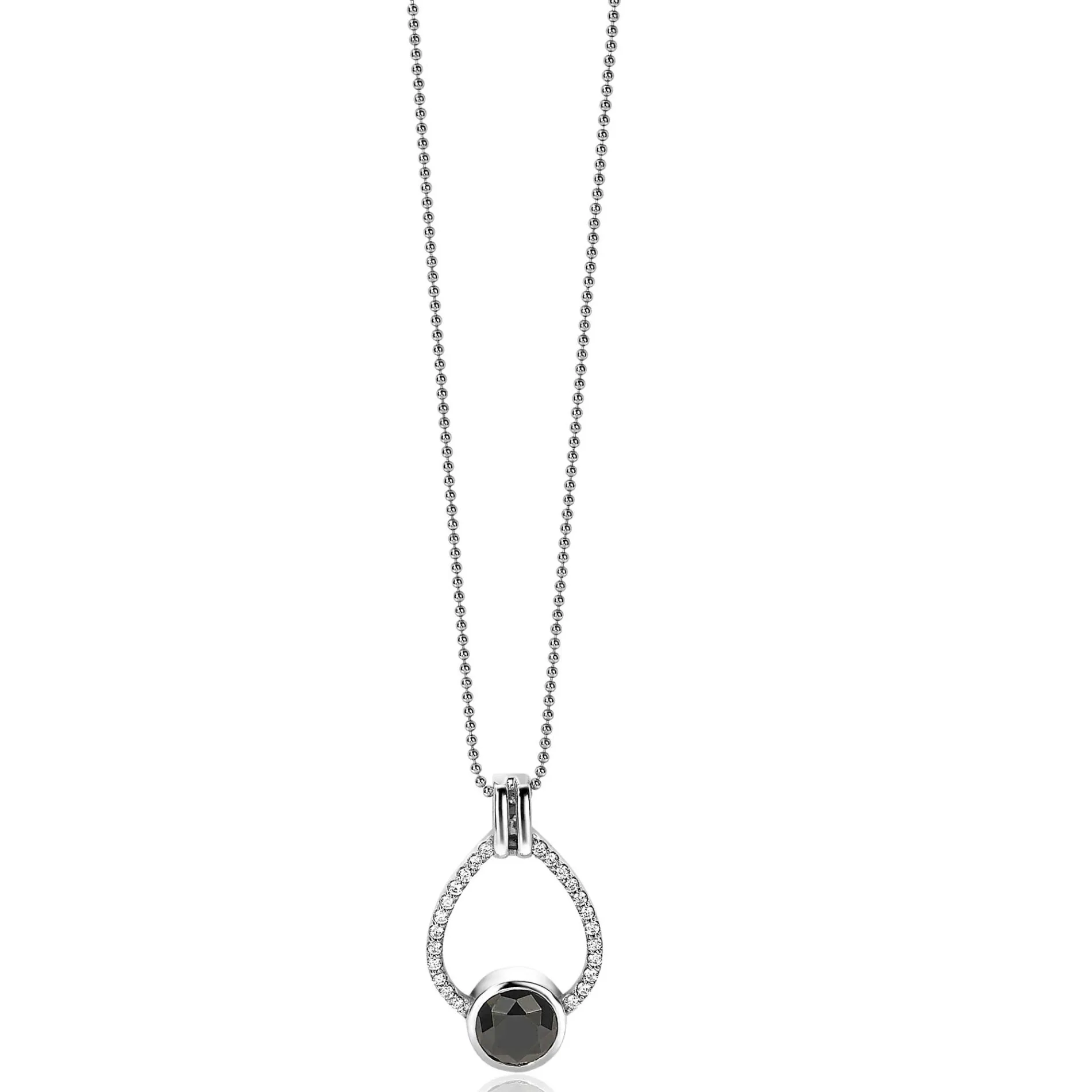 ZINZI zilveren hanger 32mm druppelvorm zwart witte zirconia's ZIH1947 (zonder collier)