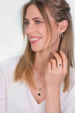 ZINZI zilveren hanger 32mm druppelvorm zwart witte zirconia's ZIH1947 (zonder collier)