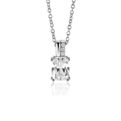 ZINZI zilveren hanger 14mm met rechthoekige witte zirconia en luxe hangoog ZIH2392 (zonder collier)