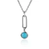 ZINZI zilveren hanger paperclip schakel 26mm rond turquoise blauw ZIH2173 (zonder collier)