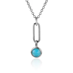ZINZI zilveren hanger paperclip schakel 26mm rond turquoise blauw ZIH2173 (zonder collier)
