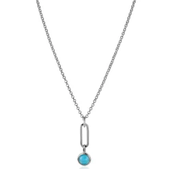 ZINZI zilveren hanger paperclip schakel 26mm rond turquoise blauw ZIH2173 (zonder collier)