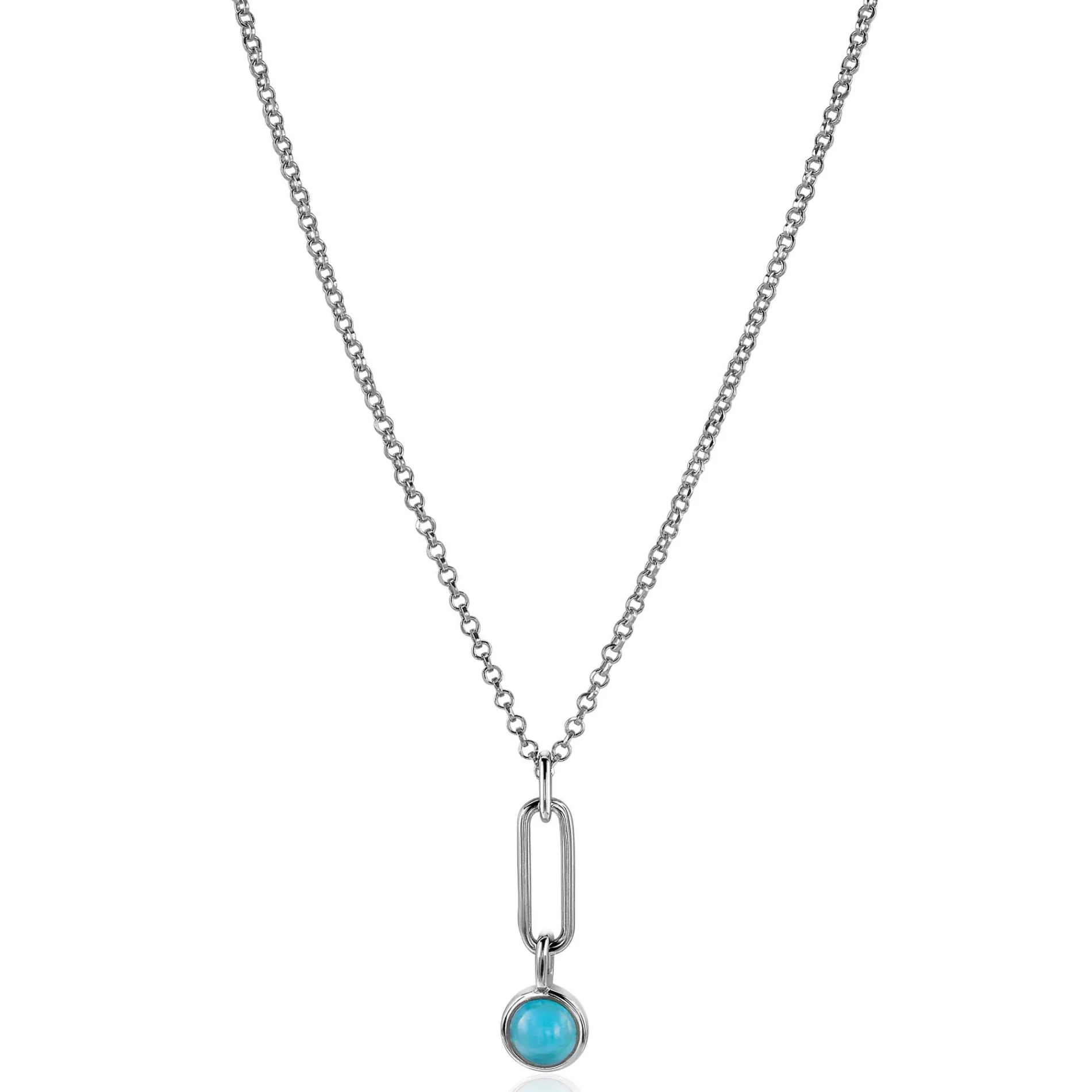 ZINZI zilveren hanger paperclip schakel 26mm rond turquoise blauw ZIH2173 (zonder collier)