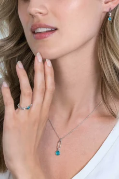ZINZI zilveren hanger paperclip schakel 26mm rond turquoise blauw ZIH2173 (zonder collier)