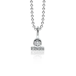 ZINZI zilveren hanger rond staafje wit ZIH1822 (zonder collier)