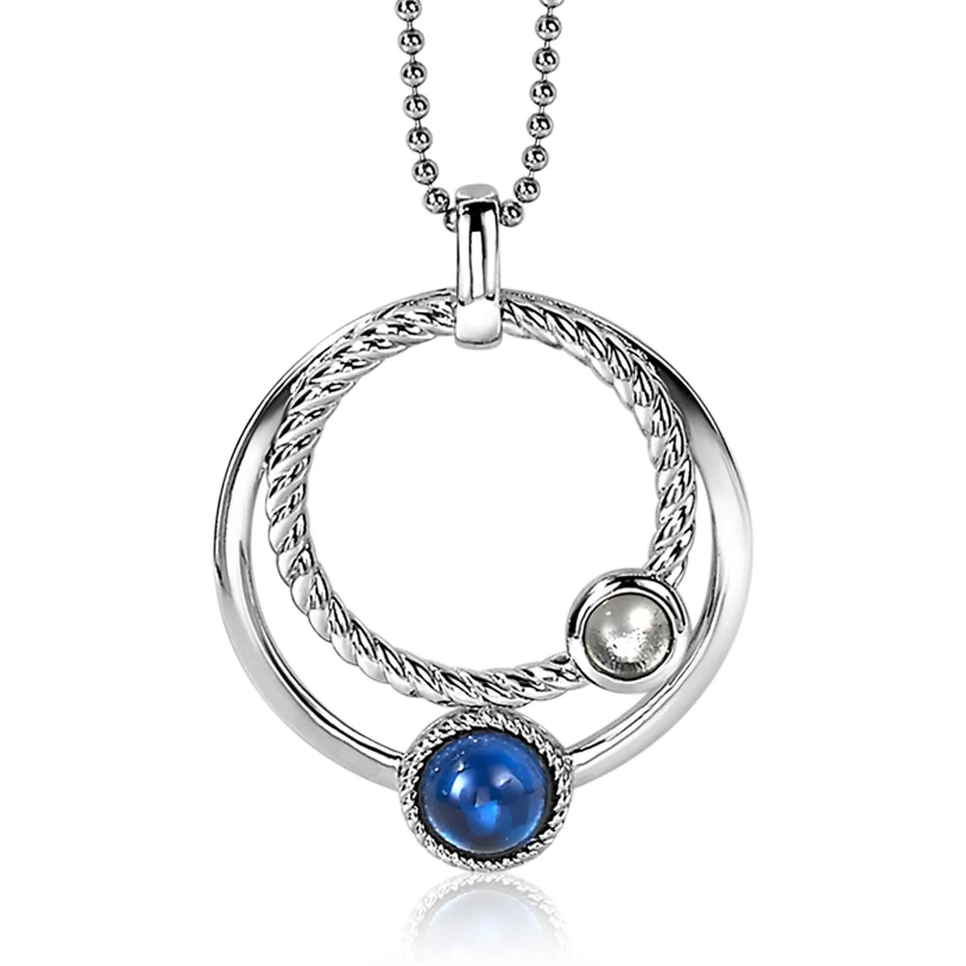 ZINZI zilveren hanger ronde cirkels blauw 32mm ZIH1963 (zonder collier)