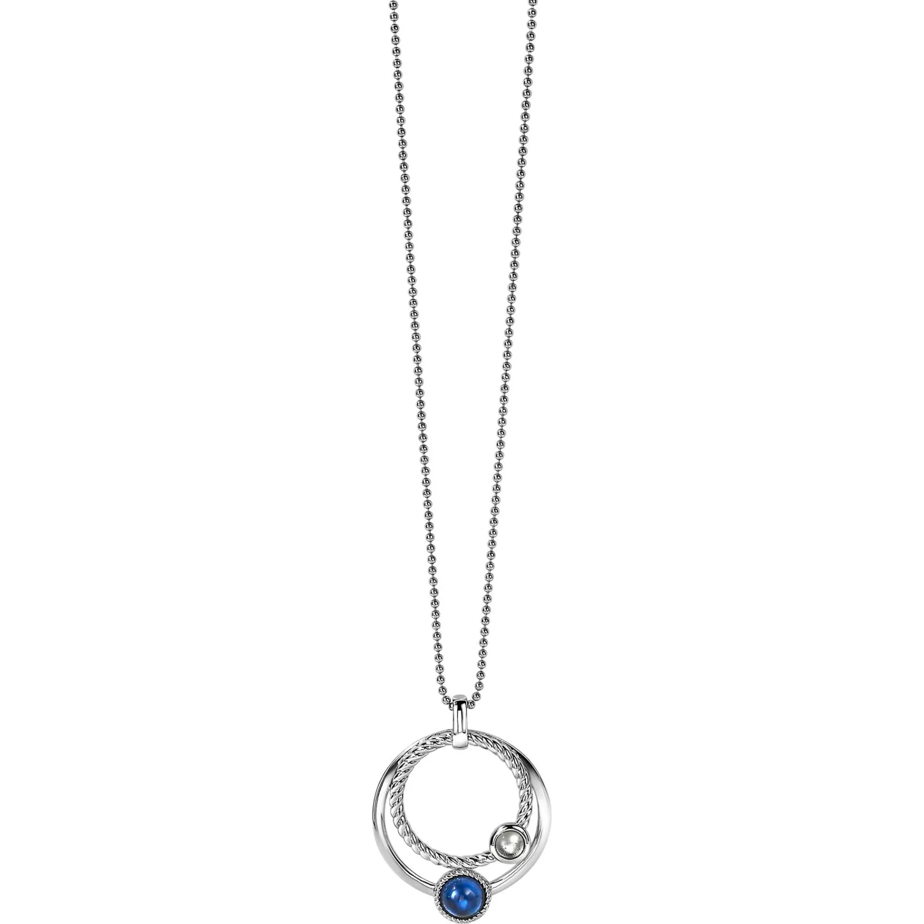 ZINZI zilveren hanger ronde cirkels blauw 32mm ZIH1963 (zonder collier)