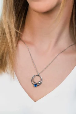 ZINZI zilveren hanger ronde cirkels blauw 32mm ZIH1963 (zonder collier)