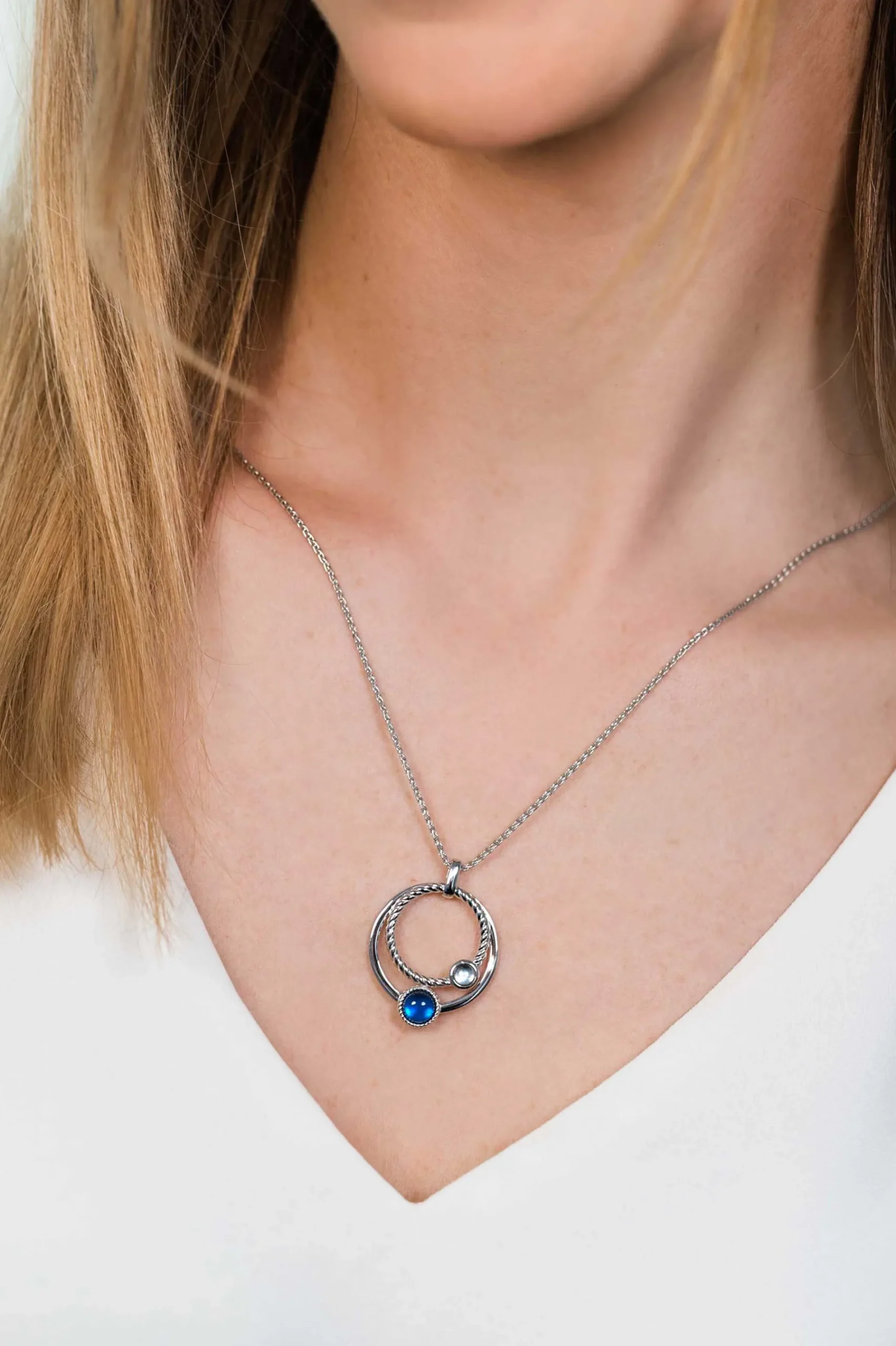 ZINZI zilveren hanger ronde cirkels blauw 32mm ZIH1963 (zonder collier)