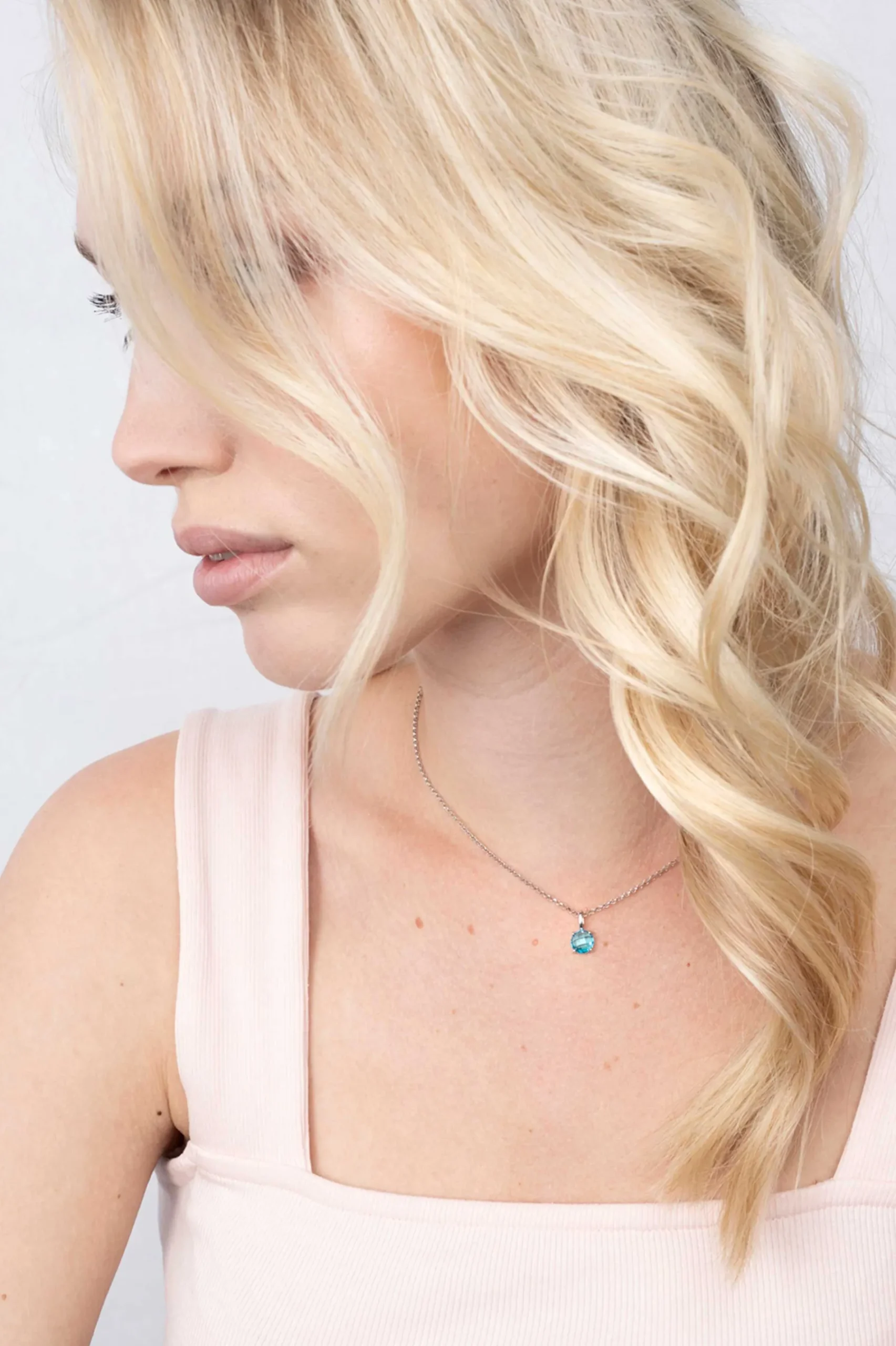 ZINZI zilveren hanger rond turquoise blauw ZIH2072T (zonder collier)