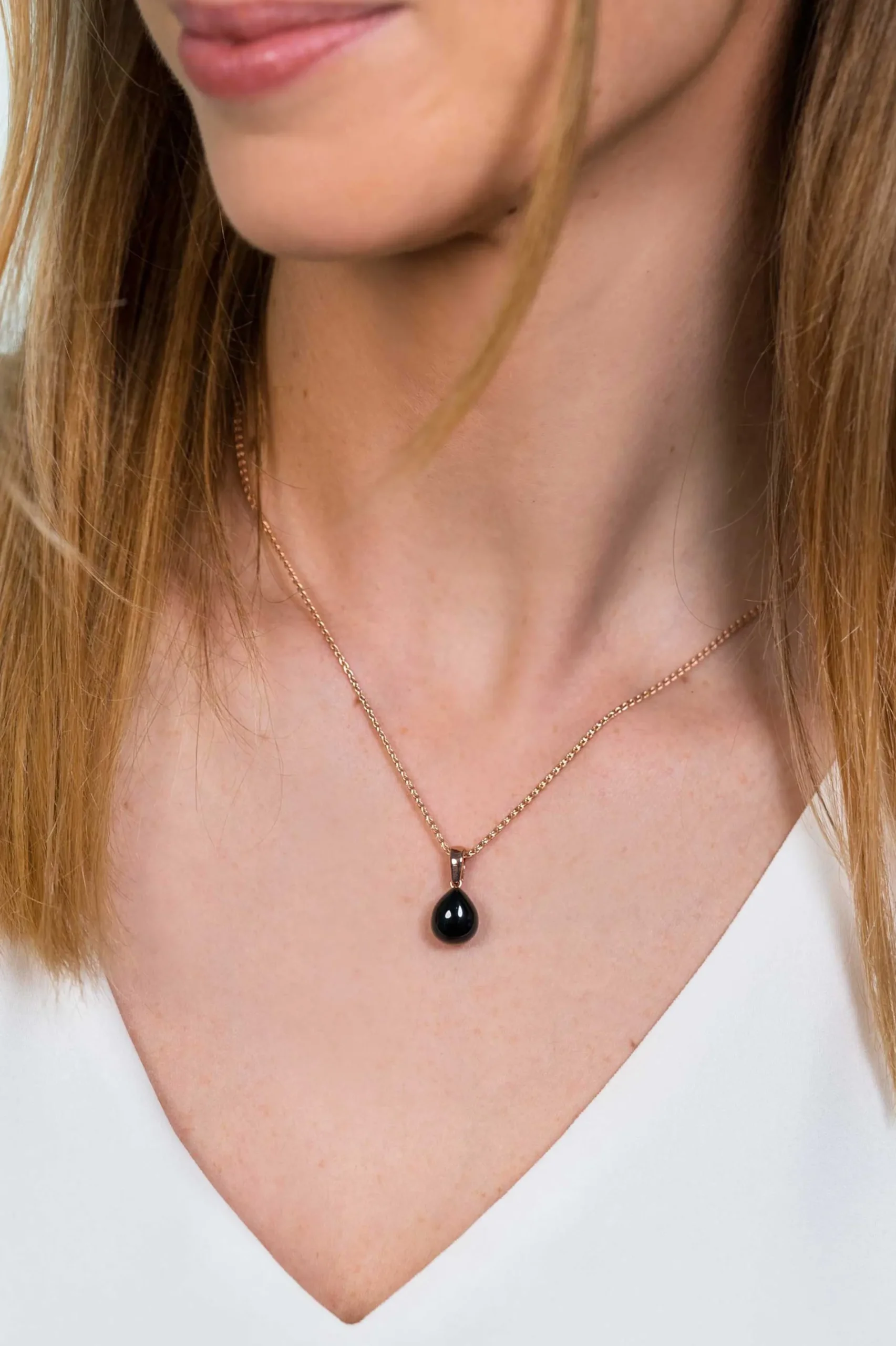 ZINZI zilveren hanger rosé verguld zwart peervorm 20mm ZIH1934RZ (zonder collier)