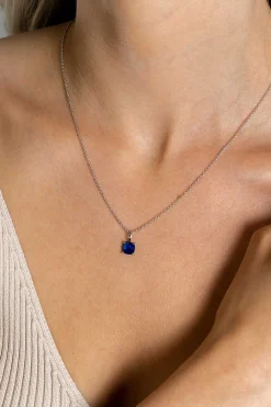 ZINZI zilveren hanger vierkant donkerblauw ZIH2073B (zonder collier)