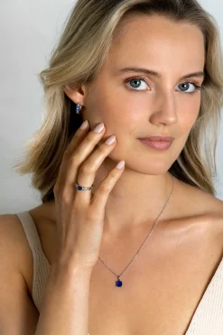 ZINZI zilveren hanger vierkant donkerblauw ZIH2073B (zonder collier)